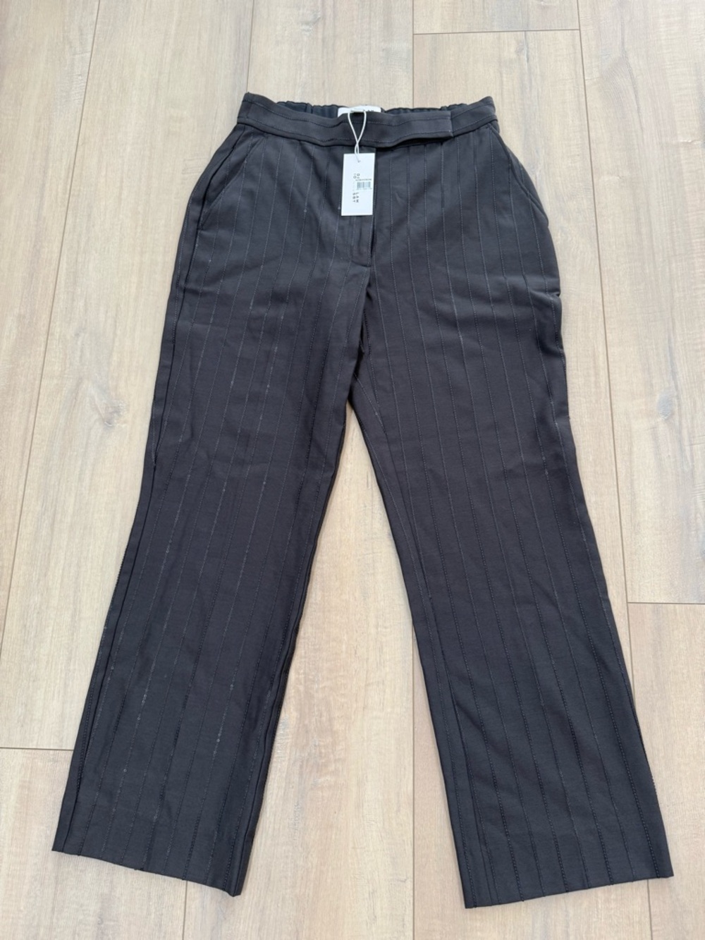 Derek Lam Black Pinstripe Wide-Leg Trousers